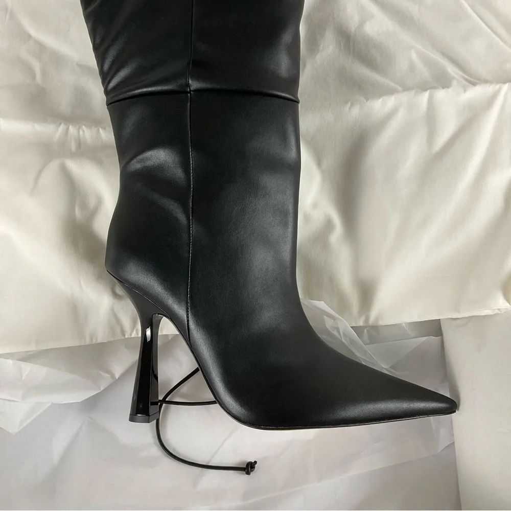 Good American “Carla” Over The Knee Black Boots Ultra High Spool Heel Sz 10